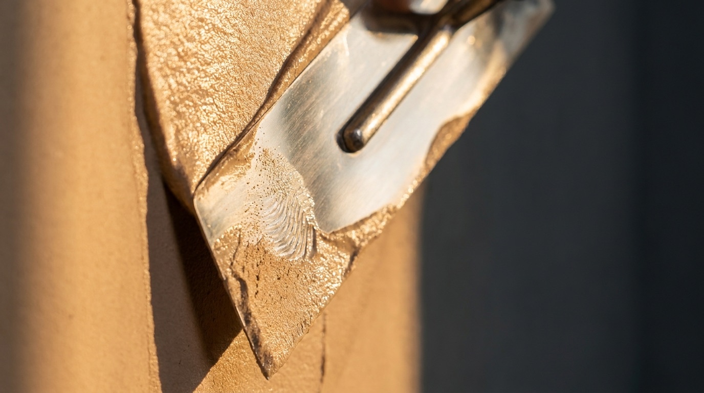 Detail van vers aangebracht stucwerk